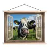 Doorkijk - Koe - Weiland - Dieren - Natuur textielposter latten blank klein -3d