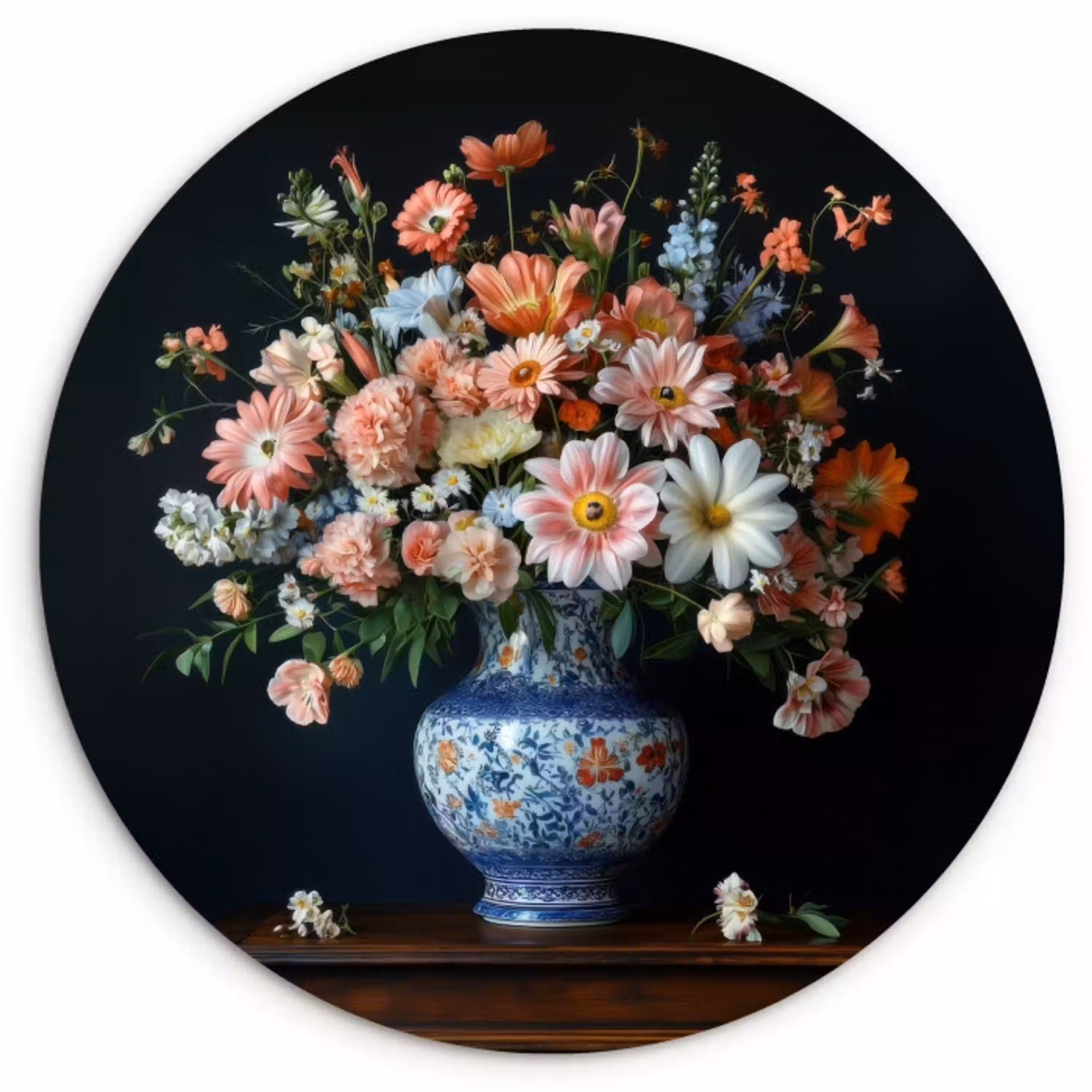 Hout - Vaas - Kleuren - Bloemen Wandcirkel kunststof plaat 5mm dik klein -3d