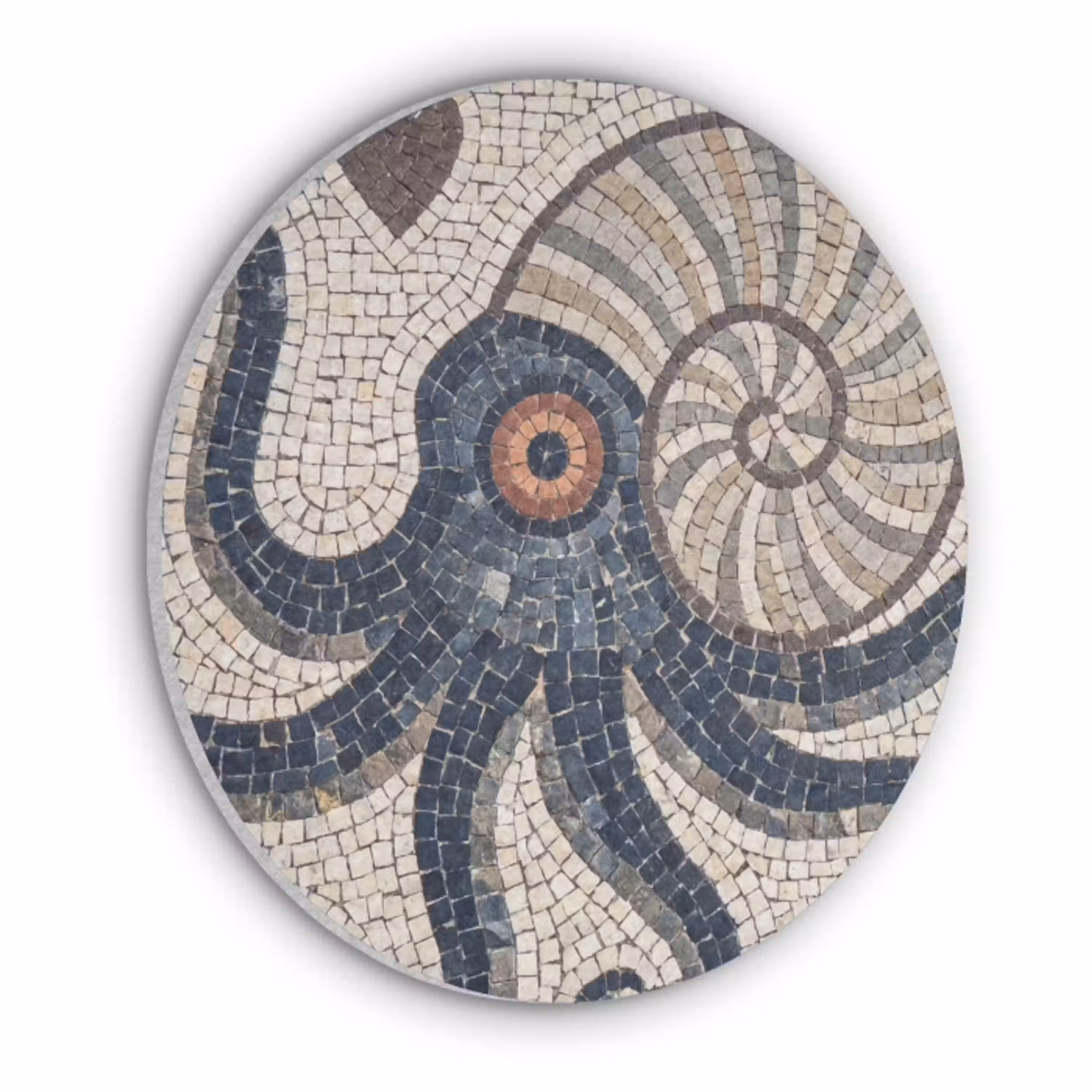 Zeeleven - Mozaïek - Kunst - Vintage - Beige Akoestische PET Vilt - Rond klein -3d