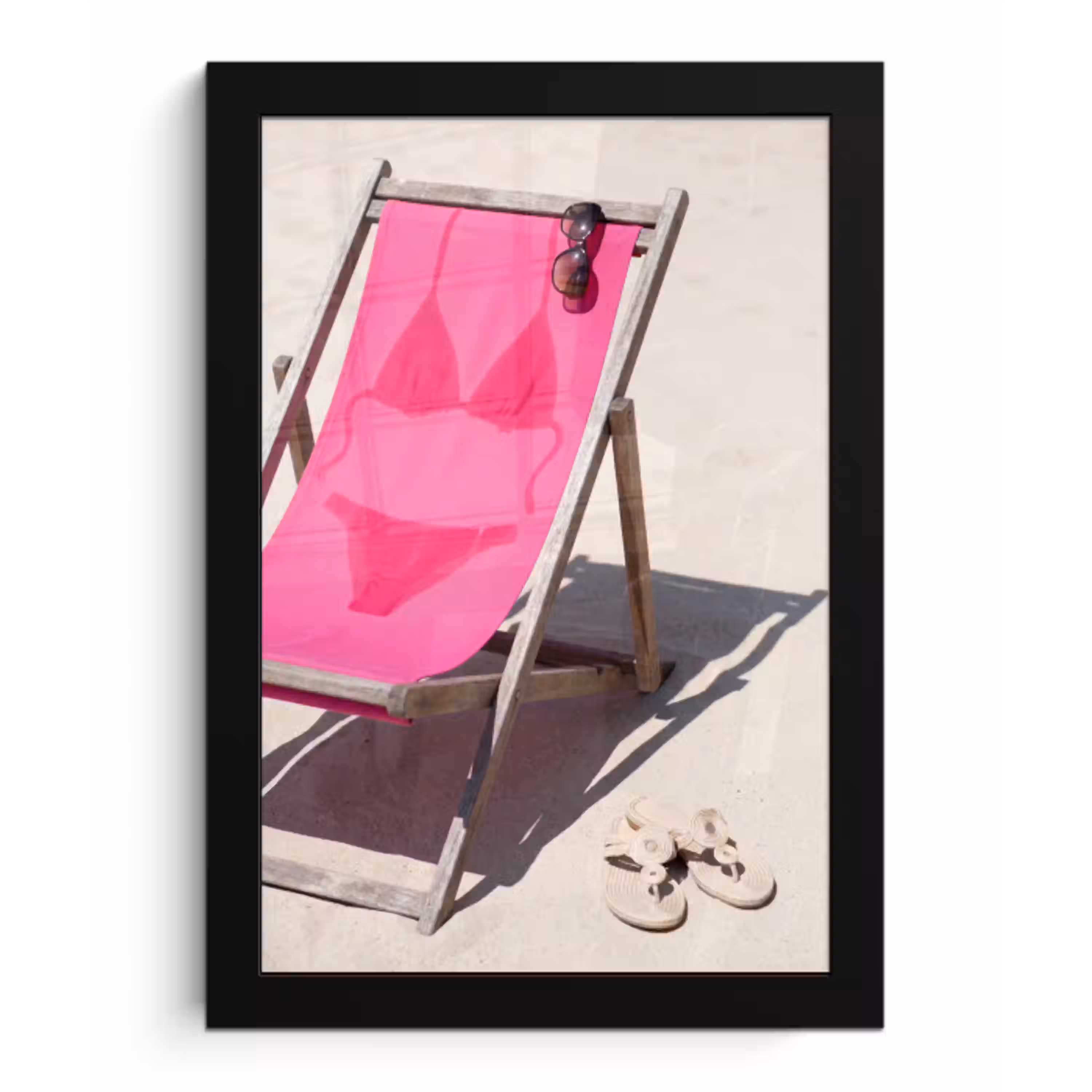 Strand - Ligstoel - Badkleding - Zomer - Roze fotolijst zwart zonder passe partout klein -3d