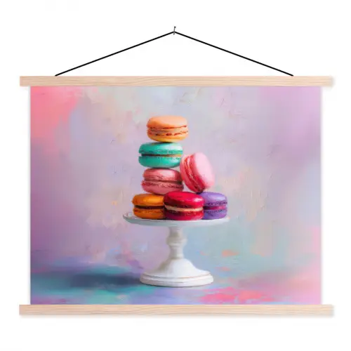 Macarons - Schaal - Pastel - Kleurrijk textielposter latten blank klein -3d
