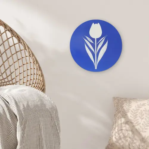 Tulp - Minimalistisch - Bladeren - Wit Akoestische PET Vilt - Rond klein -sfeer4