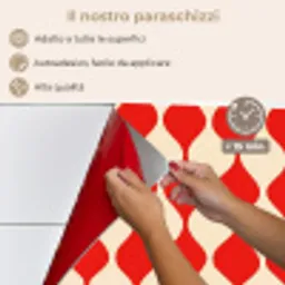 Golvend patroon - Retro - Rood - Beige keuken achterwand spatscherm klein 900 -spatscherm_IT