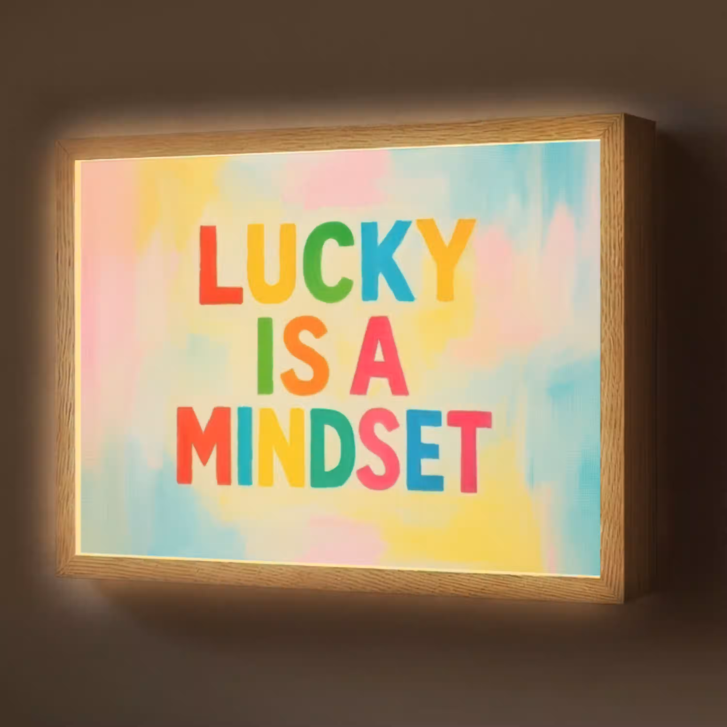 Quote - Lucky - Regenboogkleuren Light Box met batterij (Wandlamp) middel -z3d_website