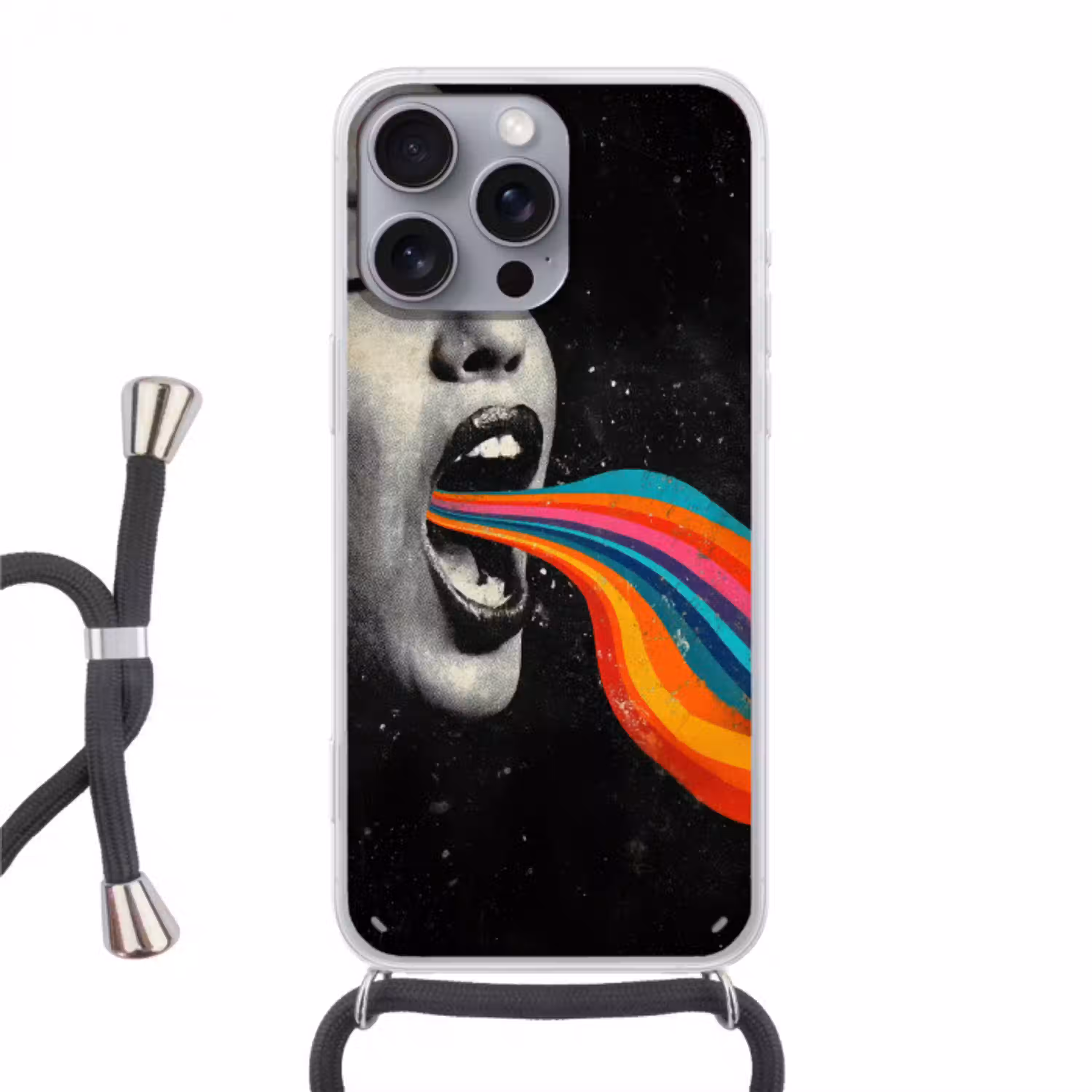 Mond - Golven - Regenboog Hoesje iPhone 16 Pro Max met koord klein -3d