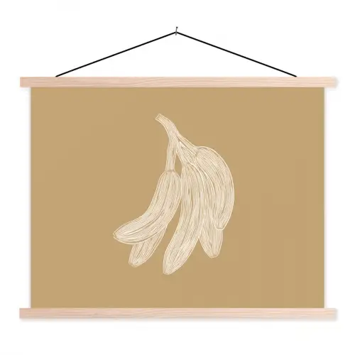 Bananen - Beige - Lijntekening - Minimalistisch textielposter latten blank klein -3d