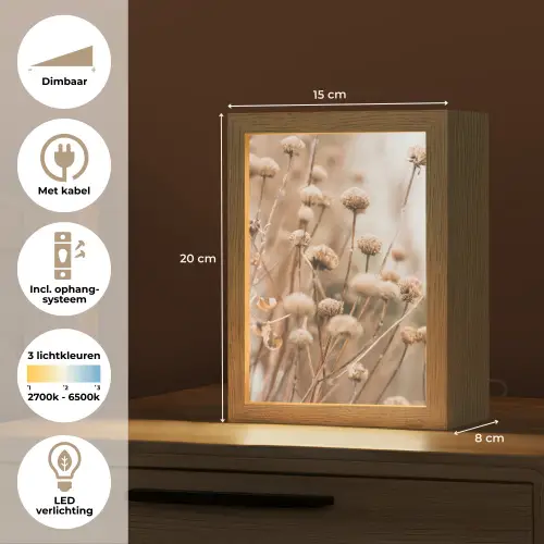Droogbloemen - Beige - Bloemen - Natuur Light Box met kabel (Tafellamp) klein -USP_NL