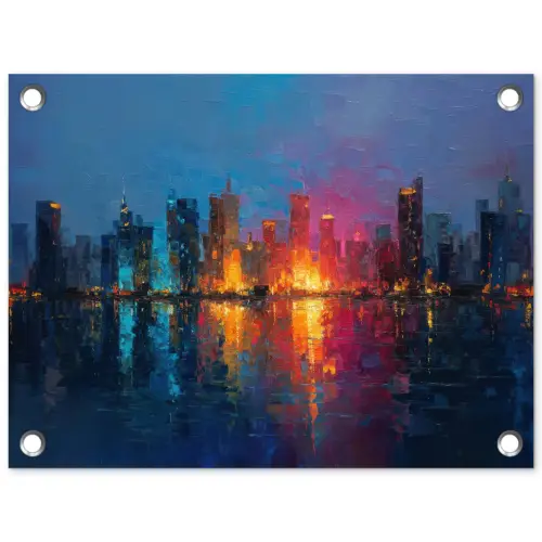 Skyline - Penseelstreken - Donkerblauw - Lichtgevend tuinposter los doek klein -3d