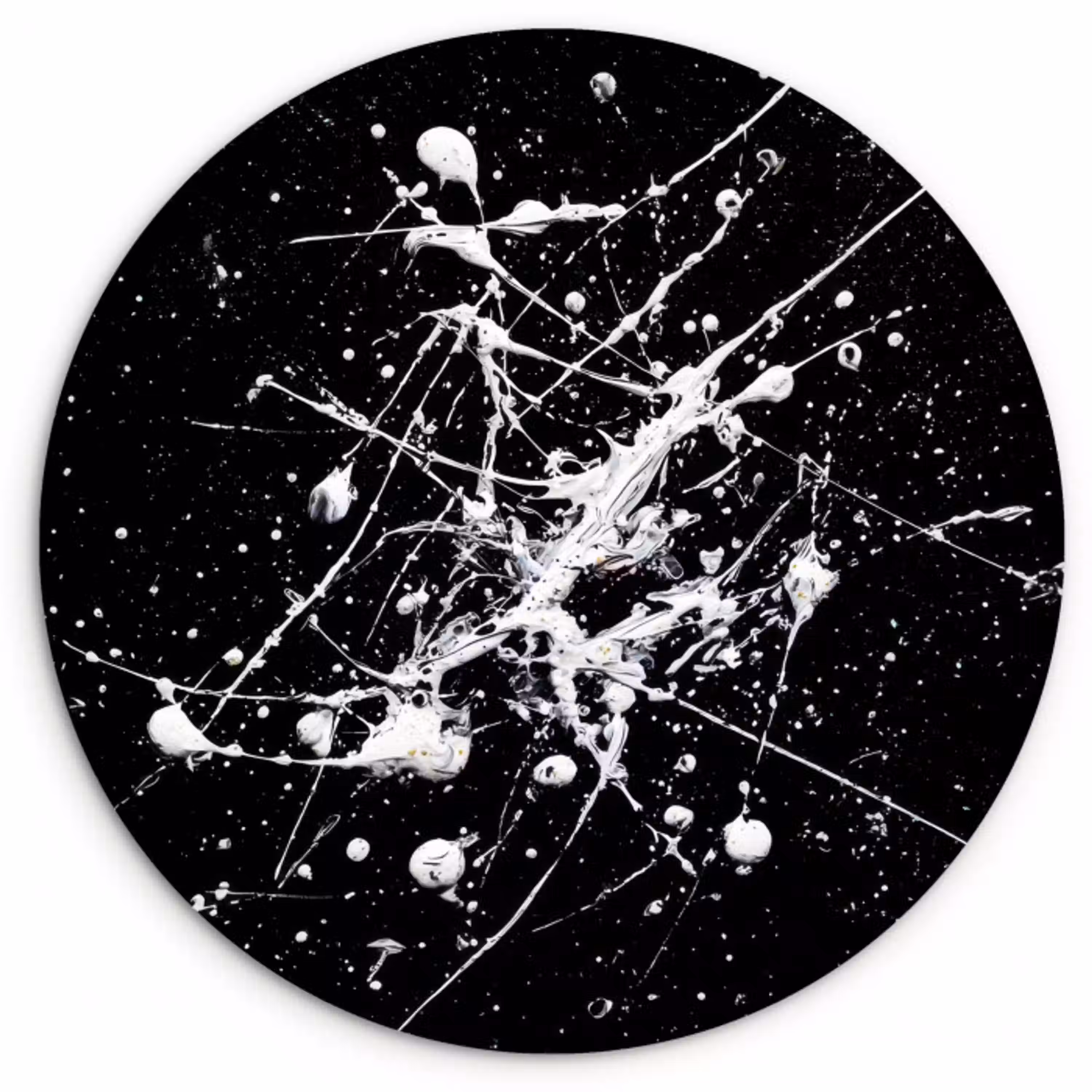 Verfspatten - Wit - Abstract - Explosie Wandcirkel kunststof plaat 5mm dik klein -3d
