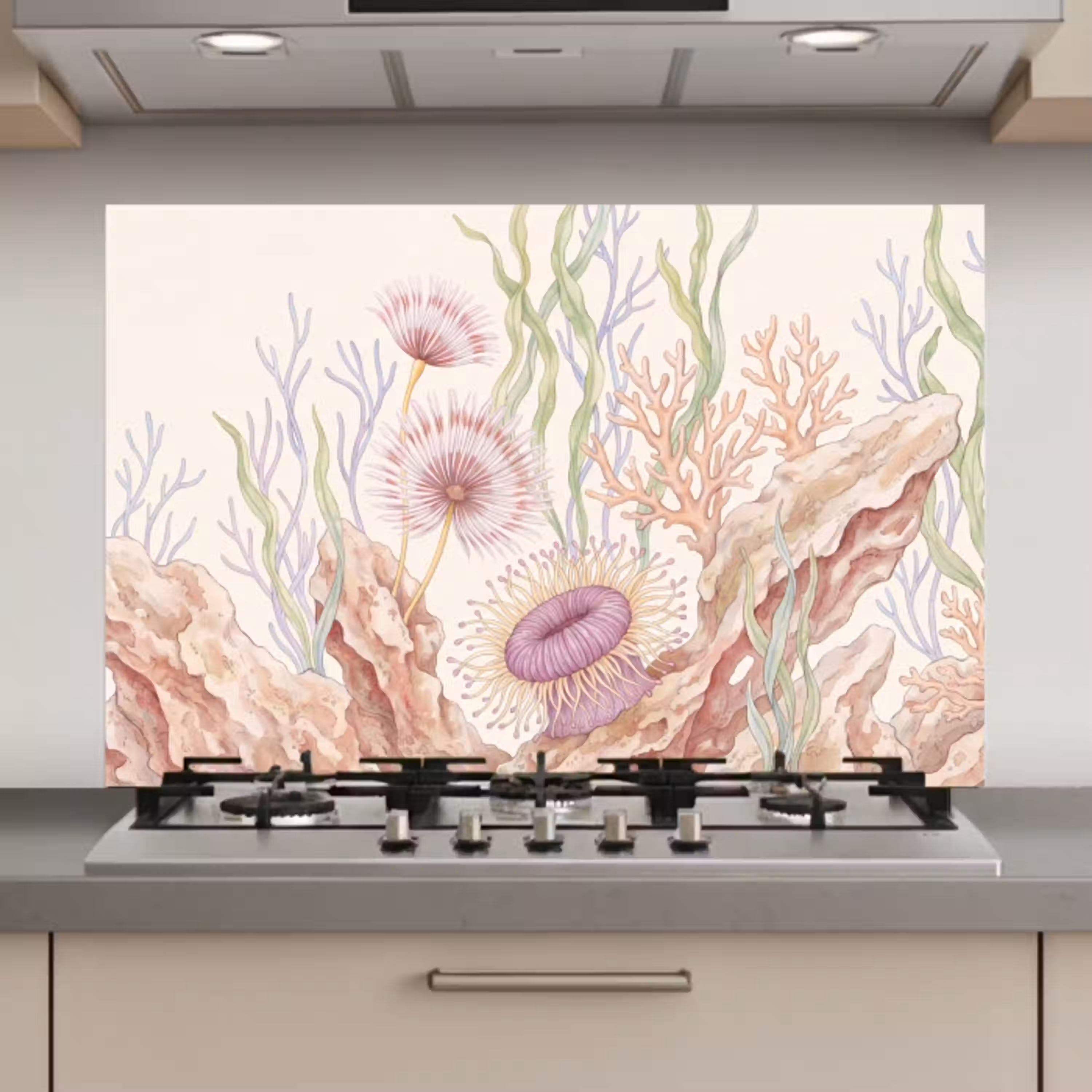 Zeeleven - Koraal - Onderwater - Illustratie - Kleurrijk keuken achterwand spatscherm klein -3d_website