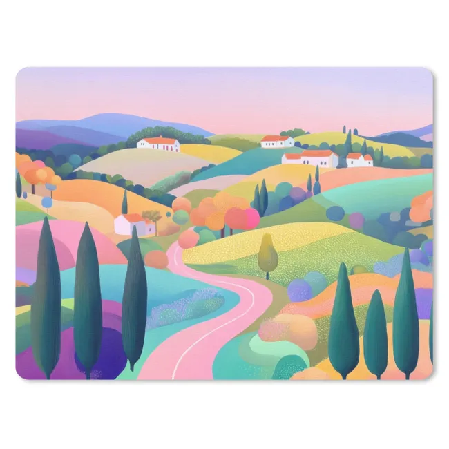 Mouse Pad - Landscape - Purple - Pastel - Houses