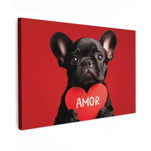 Amor - Hond  - Hartje - Rood canvas 2cm klein -z3d