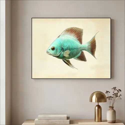 Schubben - Vis - Mint - Minimalistisch Textielframe zwart klein -sfeer2