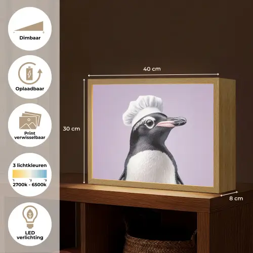 Pinguïn - Koksmuts - Lief - Paars Light Box met batterij (Wandlamp) middel -USP_websiteoverzichtNL