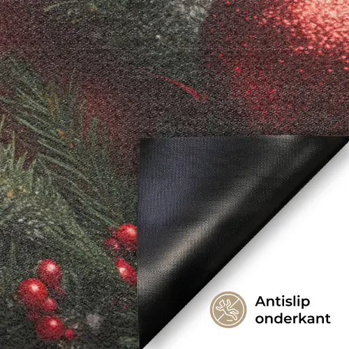 Kerst - Quote - Rood - Kerstballen Deurmat klein -antislip_NL