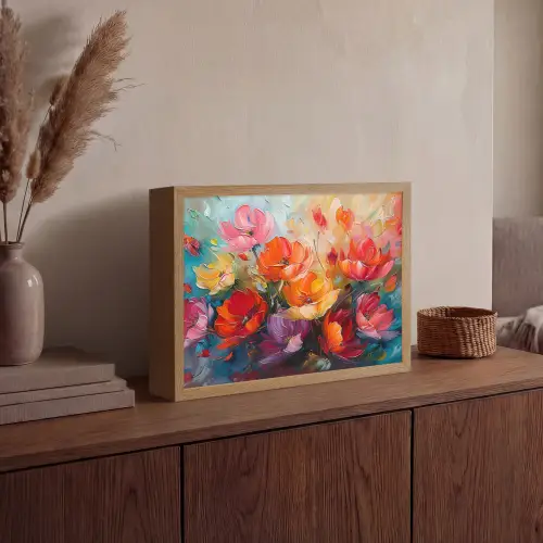 Bloemen - Kleurrijk - Verf - Abstract - Kunst Light Box met batterij (Wandlamp) middel -sfeer2