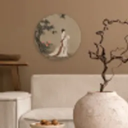 Vrouw - Azië - Kunst - Beige Wandcirkel kunststof plaat 5mm dik klein -sfeer1
