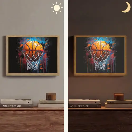 Graffiti - Basketbal - Sport - Zwart - Street art Light Box met batterij (Wandlamp) middel -sfeer3