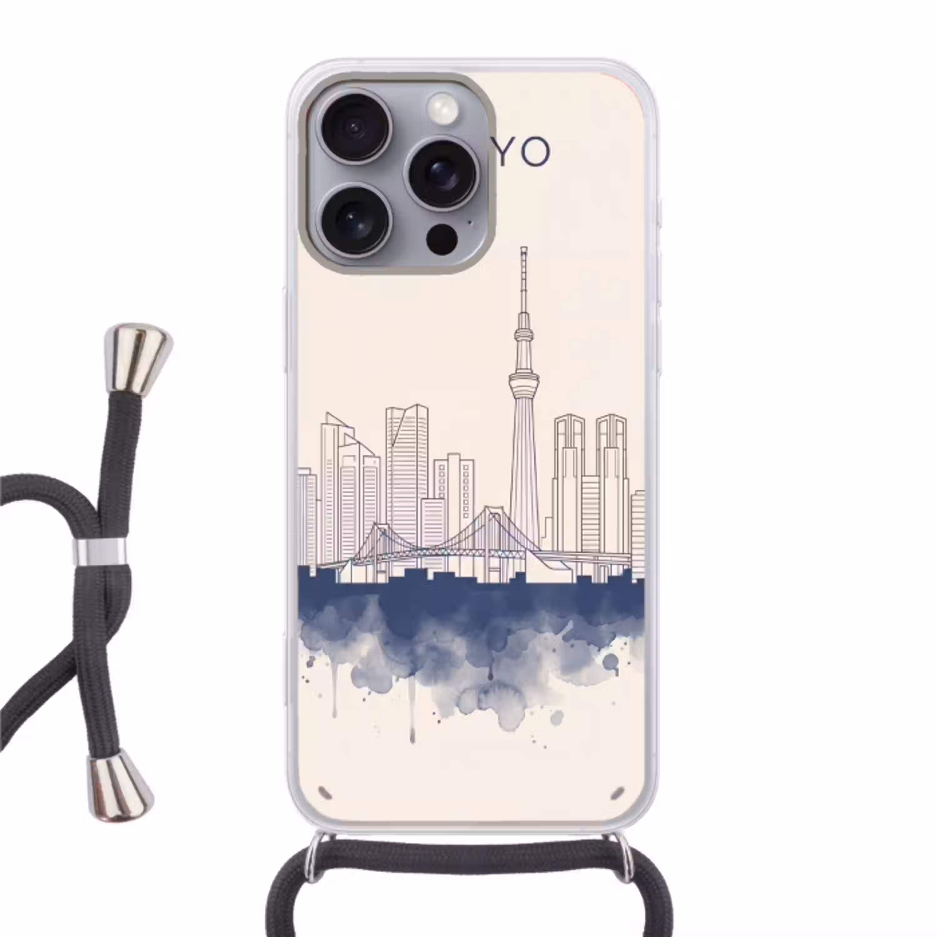 Tokyo - Skyline - Stad - Abstract - Blauw Hoesje iPhone 16 Pro Max met koord klein -3d