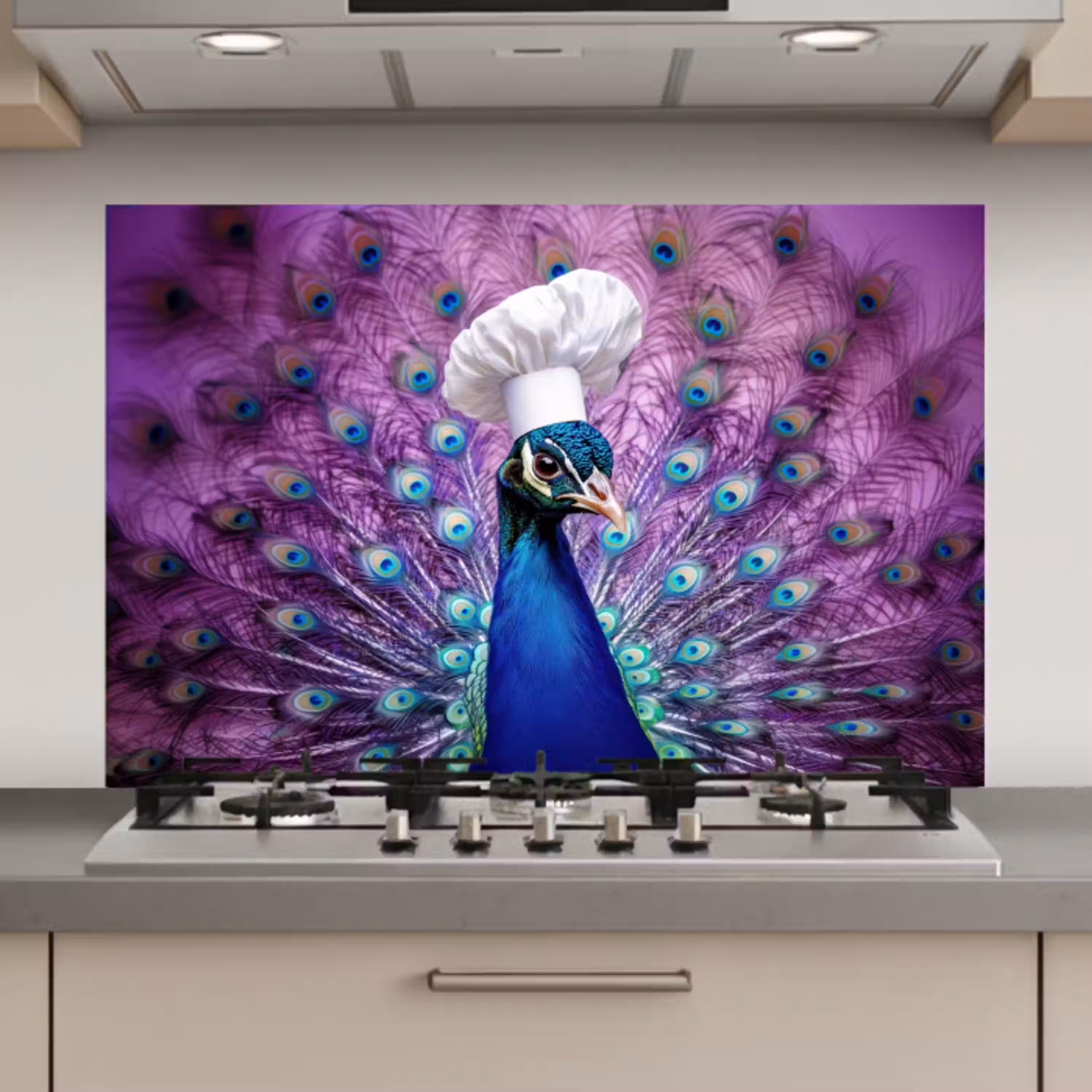 Pauw - Koksmuts - Cool - Paars keuken achterwand spatscherm klein -3d_website