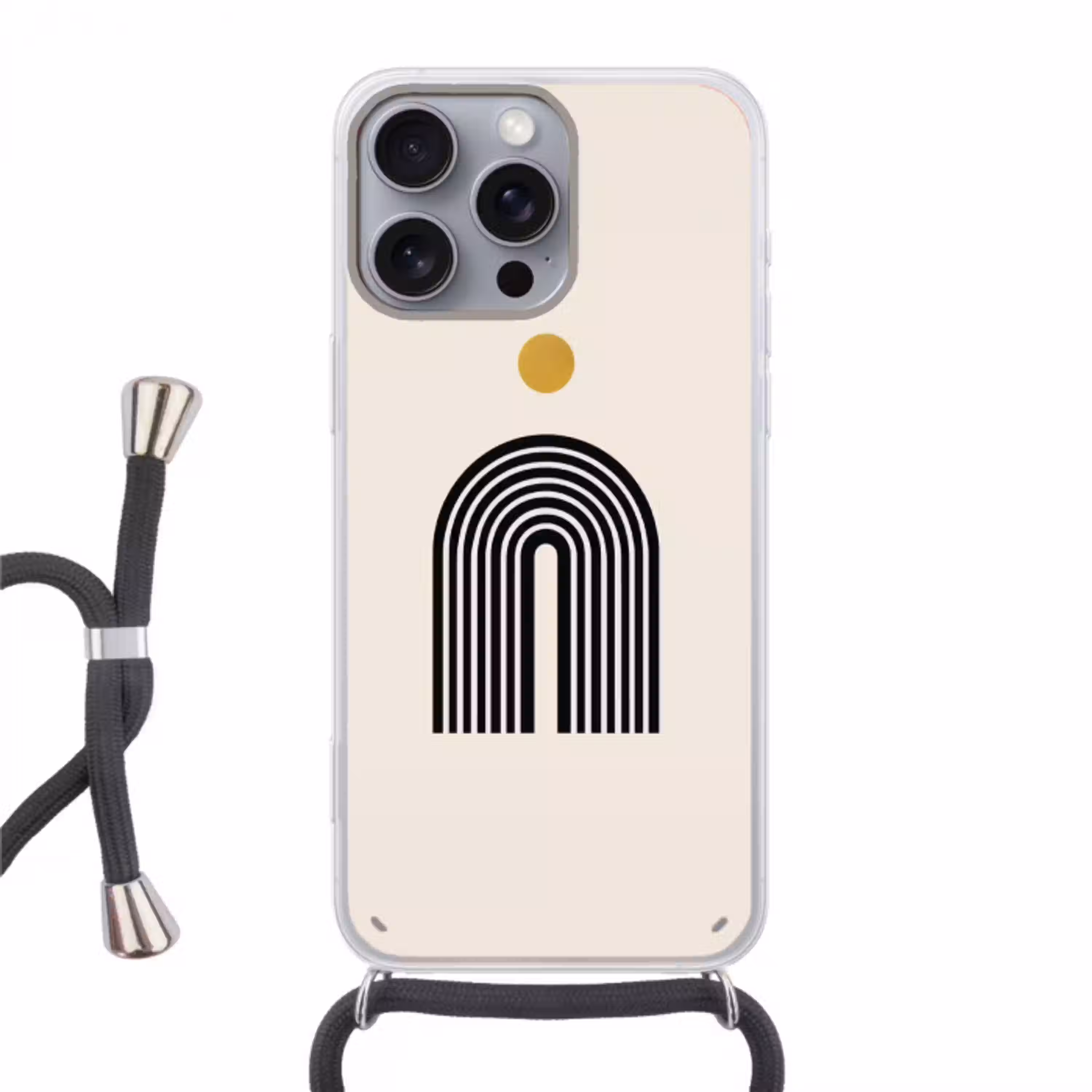 Minimalistisch - Zwarte boog - Gouden cirkel Hoesje iPhone 16 Pro Max met koord klein -3d