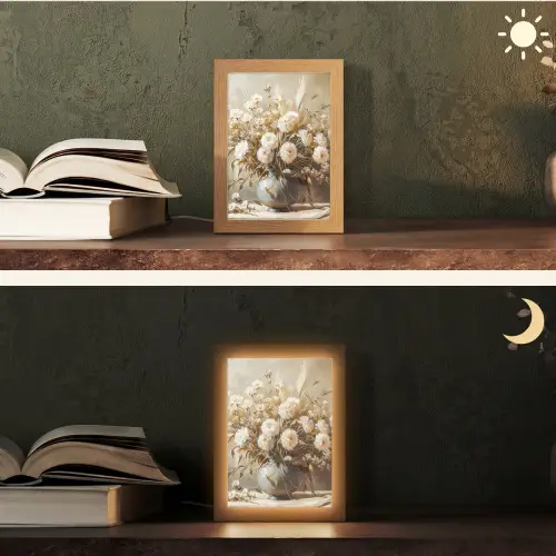 Bloemen - Vaas - Stilleven - Beige Light Box met kabel (Tafellamp) klein -sfeer3