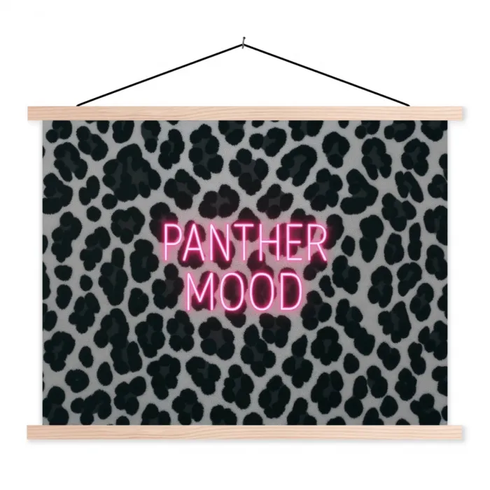 Panterprint - Zwart - Neonletters - Roze textielposter latten blank klein -3d