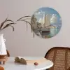 Zeilschip - Huizen - Kade - Zee Akoestische PET Vilt - Rond klein -sfeer3