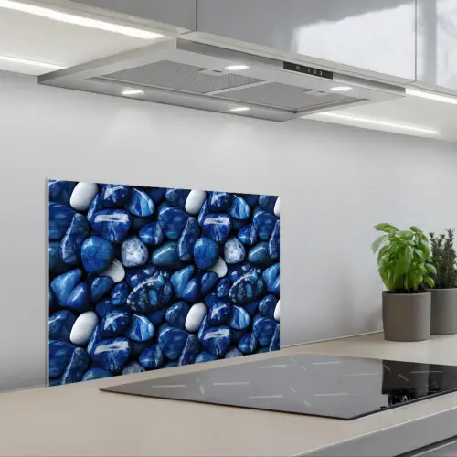 Luxe - Blauwe - Marmer - Stenen keuken achterwand spatscherm klein 900 -3d_schuin