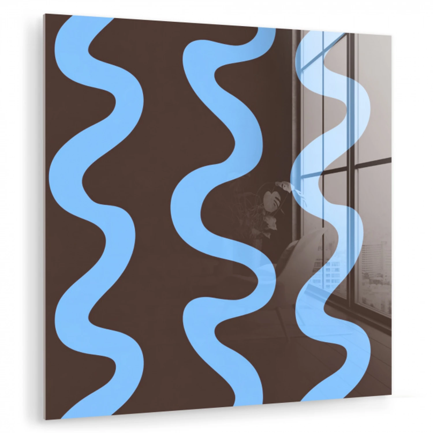 Kronkelende lijnen - Blauw - Bruin - Minimalistisch plexiglas 5mm klein 11 -zzzproduct_nieuw