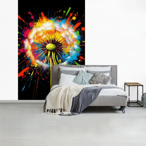 Paardenbloem - Graffiti - Kleurrijk - Bloemen - Natuur fotobehang vinyl groot -slaapkamer