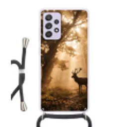 Hert - Bos - Mistig - Natuur - Goud Hoesje Samsung Galaxy A52 5G met koord klein -3d
