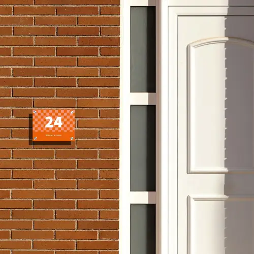 Oranje blokjes - Klassiek Naambord Rechthoek middel -sfeer3-rechthoek-S