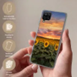 Zonnebloemen - Heuvellandschap - Geel Telefoonhoesje Samsung Galaxy A12 klein -sfeer3_NL