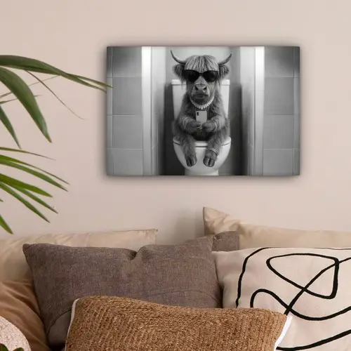 Stier - Telefoon - Toilet - Zwart - Wit canvas 2cm klein -sfeer1