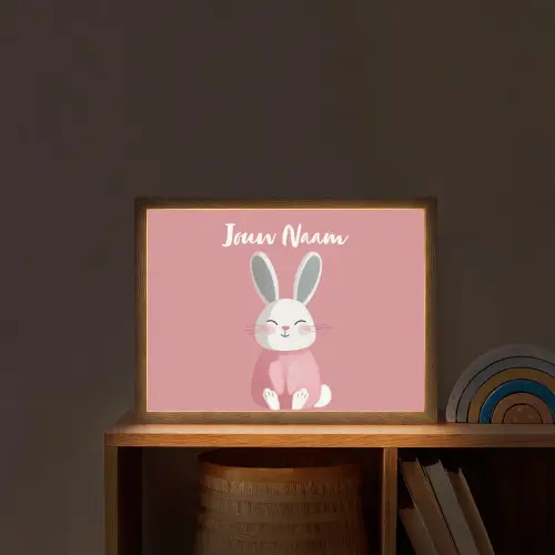 Illustratie - Konijn - Roze - Minimalistisch Light Box met batterij (Wandlamp kind) middel -sfeer1_kind