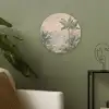 Tropisch landschap - palmbomen - Bloemen - Roze lucht Akoestische PET Vilt - Rond klein -sfeer2