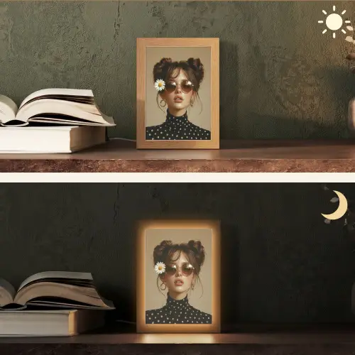 Vrouw - Beige - Bloem - Modern - Portret Light Box met kabel (Tafellamp) klein -sfeer3