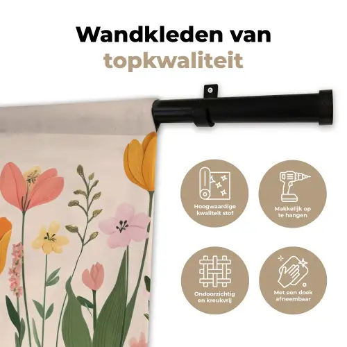 Pasteltinten - Bloemen - Illustratie Wandkleed katoen klein -sfeer2