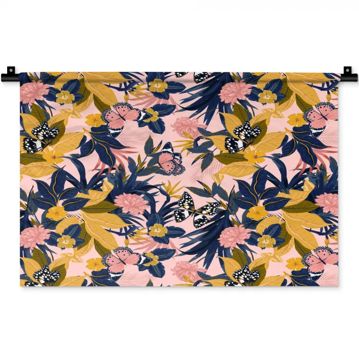 Zomer - Vlinder - Roze - Geel Wandkleed katoen klein 269 -zz3d