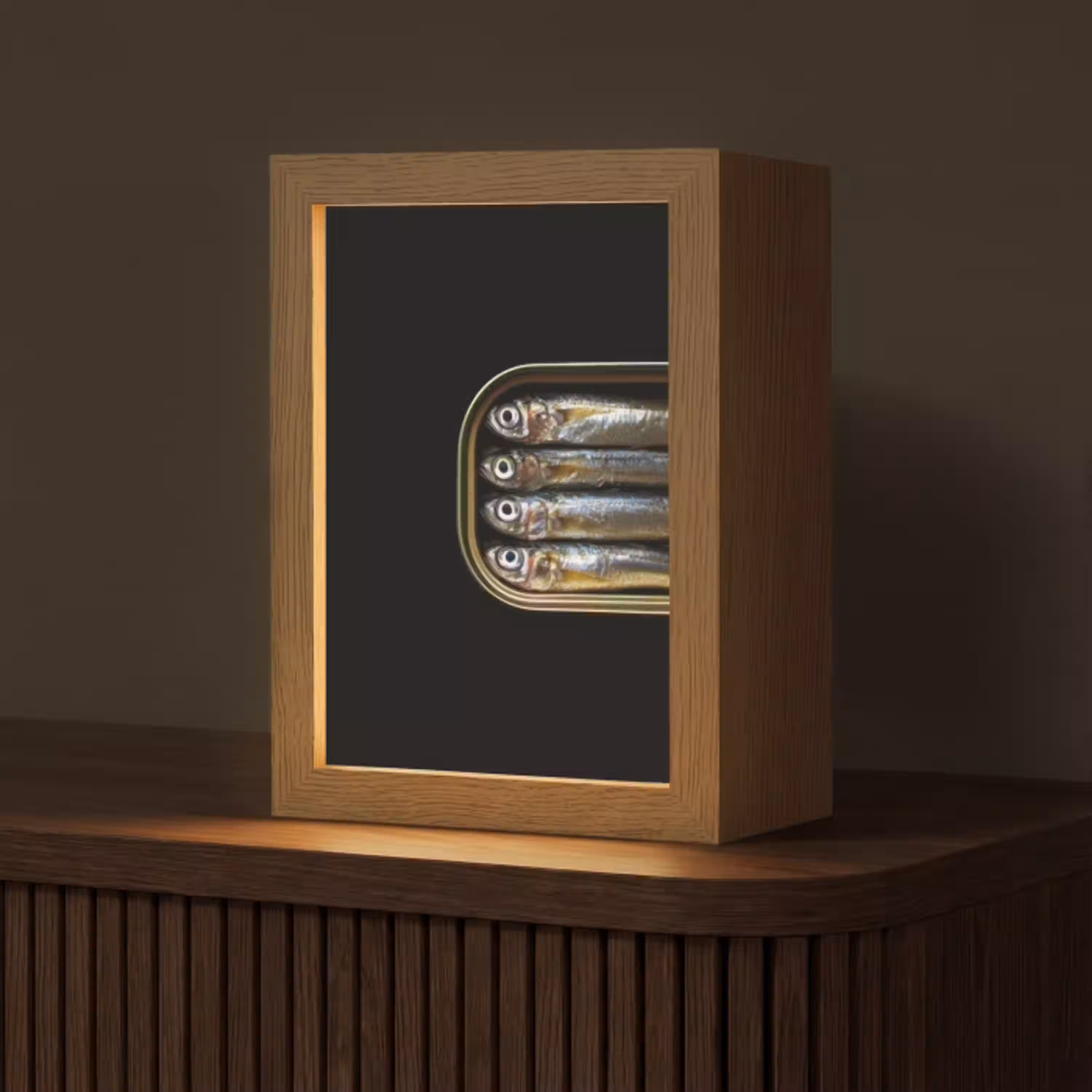 Sardines - Blik - Zwart - Vissen Light Box met kabel (Tafellamp) klein -z3d_website