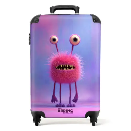 Roze monster op een pastel achtergrond NBS - Handbagage koffer - Kinderen Unisex middel -productfoto_recht