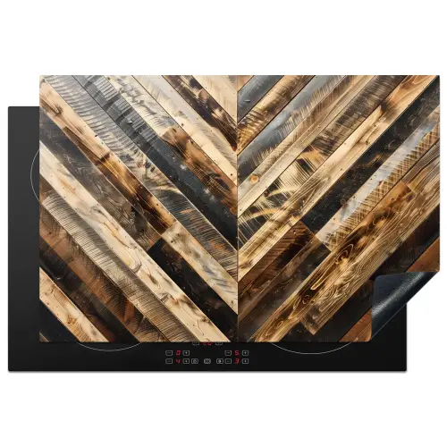 Geschroeid Hout in Visgraat Inductie beschermer vinyl 3mm klein -3d