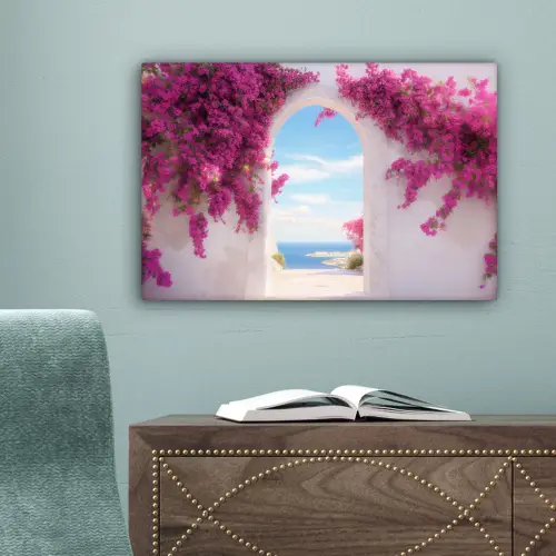 Zee - Roze - Bloemen - Poort canvas 2cm klein -sfeer4