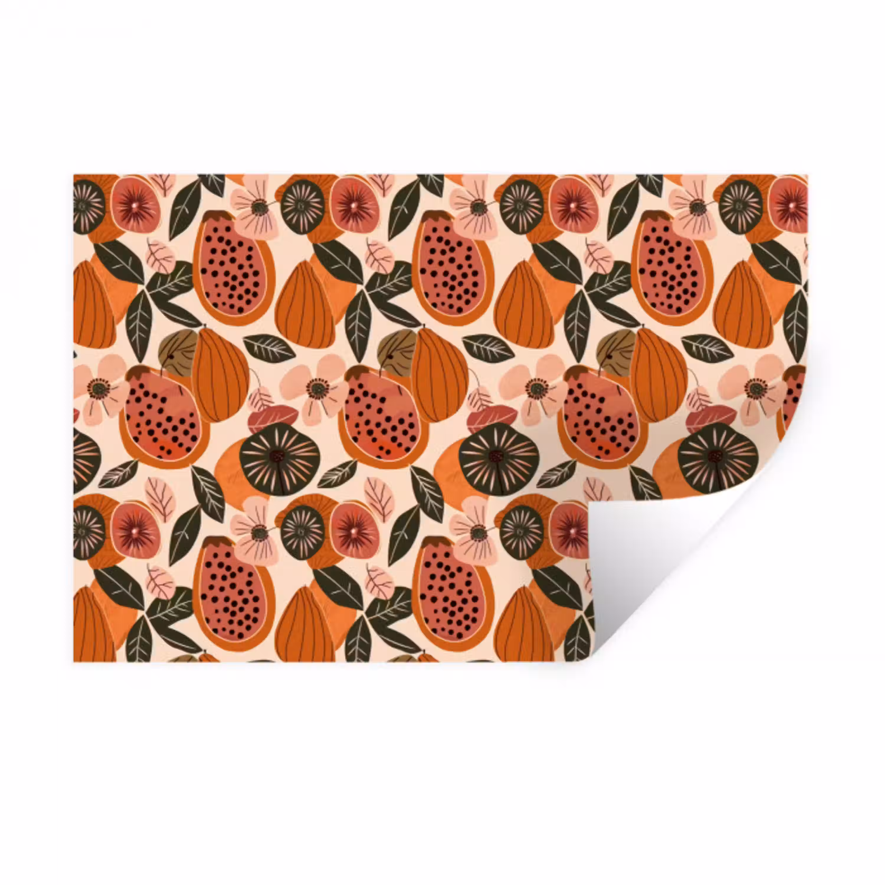 Papaja - Bloesem - Oranje Muursticker klein 286 -3d