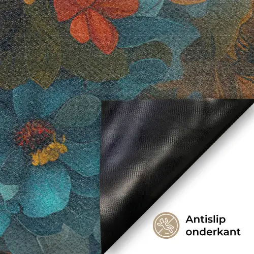 Vrouw - Bloemen - Oranje - Blauw - Modern Deurmat klein -antislip_NL