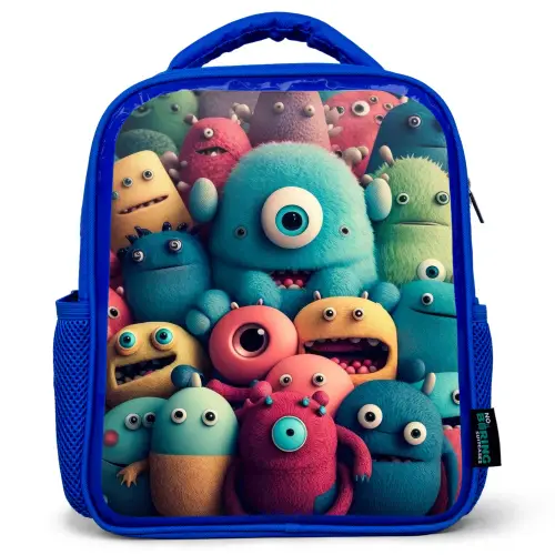 Monster Menigte Kinderrugzak - Blauw middel -3d