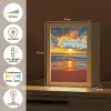 Zee - Zonsondergang - Strand - Wolken - Oranje Light Box met kabel (Tafellamp) klein -USP_NL