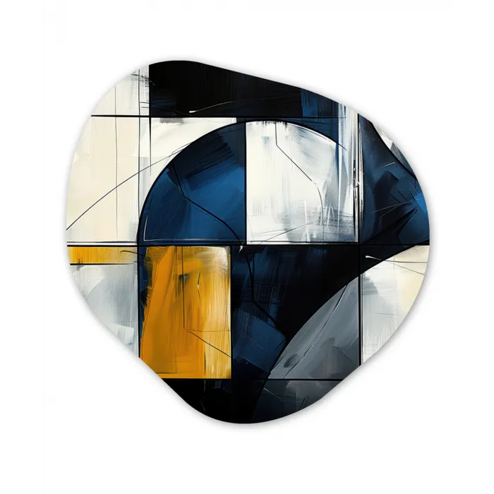 Abstract - Vormen - Goud - Blauw - Geometrisch Wandcirkel Organisch Forex 3mm klein -3d