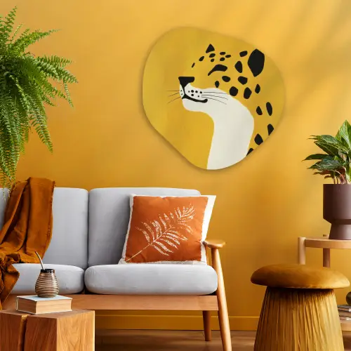 Cheetah - Illustratie - Geel Wandcirkel Organisch Plexiglas middel -sfeer4